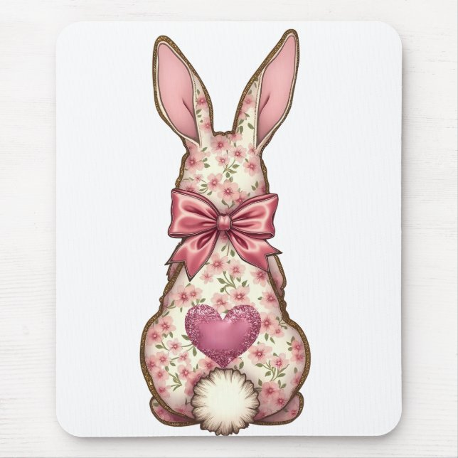 Floral Cottontail Bunny Coquette Bow Rabbit Easter Mouse Pad (Front)