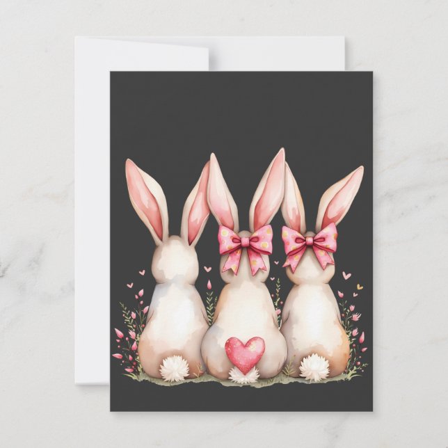 Floral Cottontail Bunny Coquette Bow Rabbit Easter Note Card (Front)