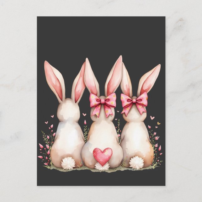 Floral Cottontail Bunny Coquette Bow Rabbit Easter Postcard (Front)