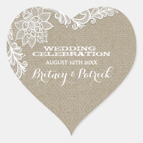 Floral Country Burlap and Lace Wedding Favors Heart Sticker