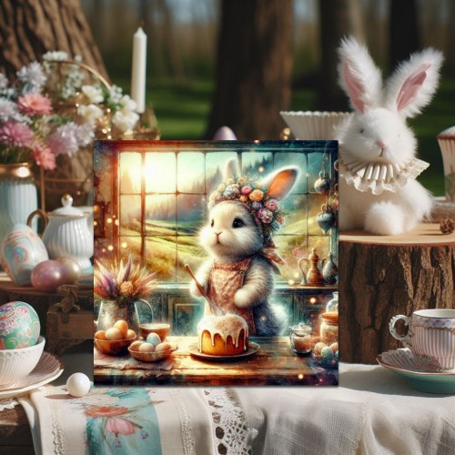 Floral Country Kitchen Cute Bunny Easter  Holiday Card