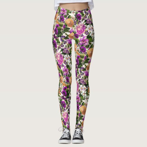 Floral country outdoor vintage pattern leggings