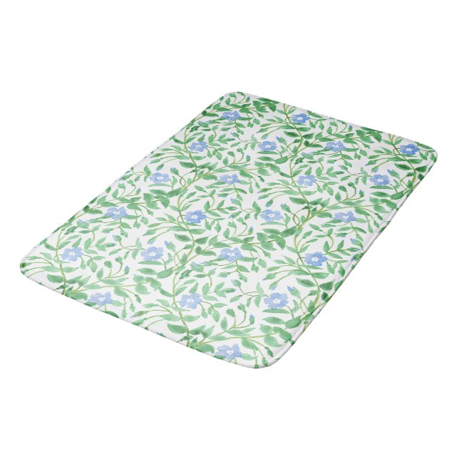 Floral Country-style Blue White Periwinkle Pattern Bathroom Mat (Angled)