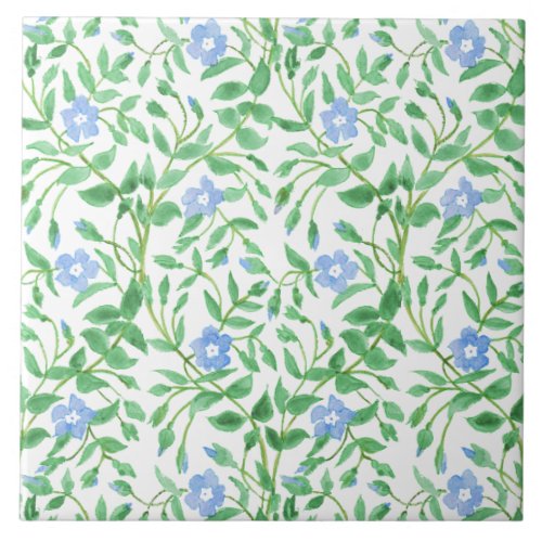 Floral Country_style Blue White Periwinkle Pattern Ceramic Tile