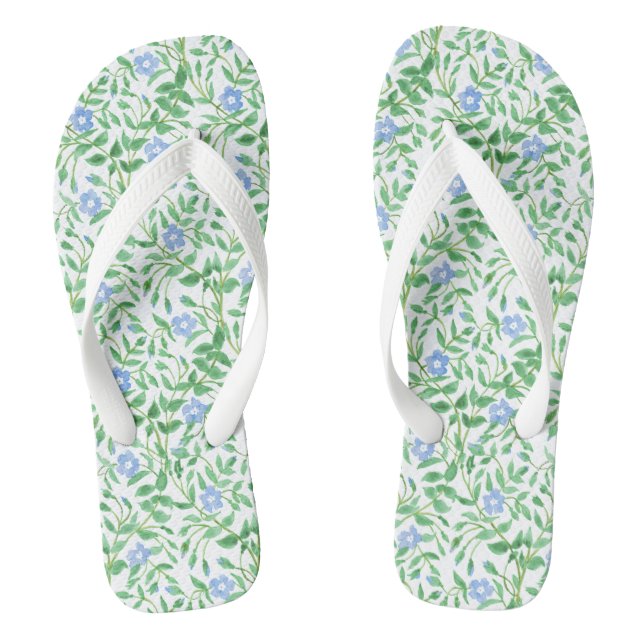 Floral Country-style Blue White Periwinkle Pattern Flip Flops (Footbed)