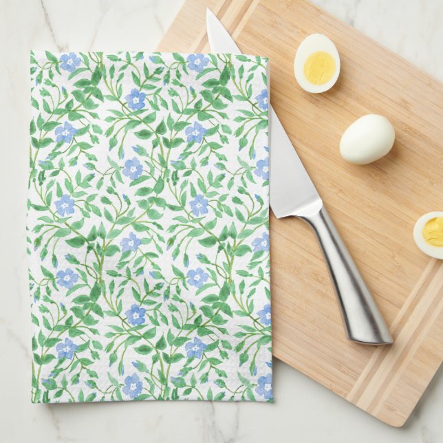 Floral Country-style Blue White Periwinkle Pattern Kitchen Towel (Quarter Fold)