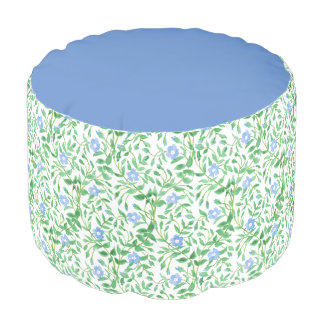Floral Country-style Blue White Periwinkle Pattern Pouf