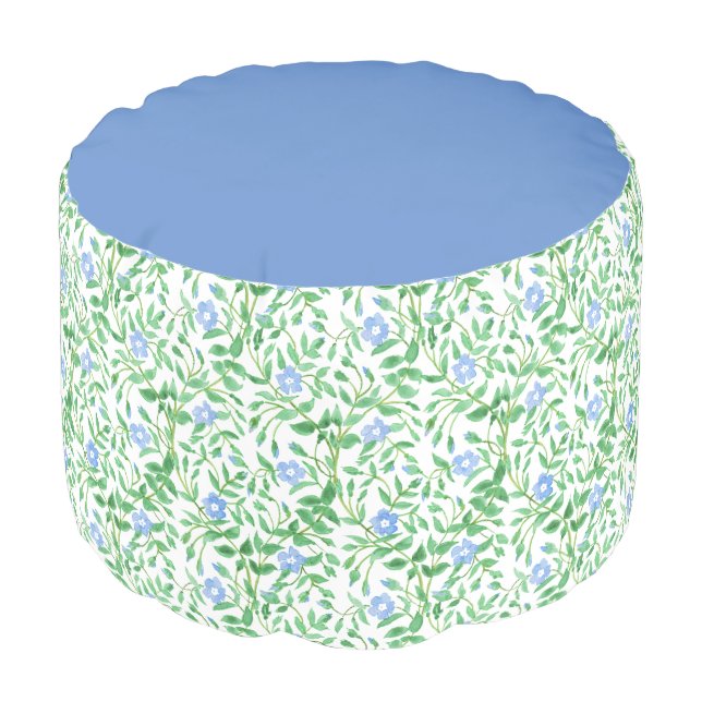 Floral Country-style Blue White Periwinkle Pattern Pouf (Angled Front)