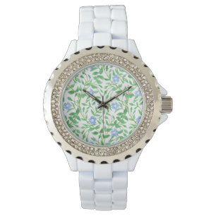 Floral Country-style Blue White Periwinkle Pattern Watch