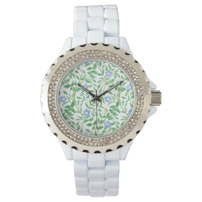 Floral Country-style Blue White Periwinkle Pattern Watch (Front)