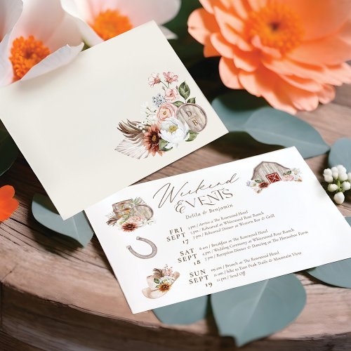 Floral Country Western Wedding Weekend Itinerary  Enclosure Card