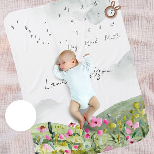 Floral Countryside Watercolor Landscape Milestone  Baby Blanket