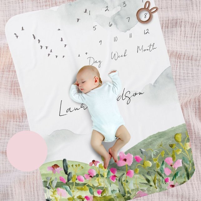 Floral Countryside Watercolor Milestone  Baby Blanket (Creator Uploaded)