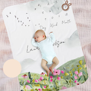 Floral Countryside Watercolor Milestone Baby Blanket