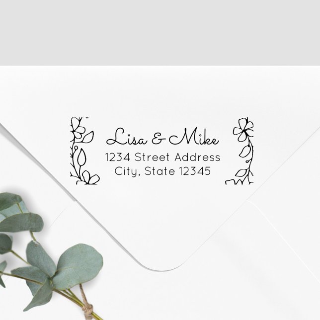 Floral Couple Names Wedding Return Address Rubber Stamp (Creator Uploaded)