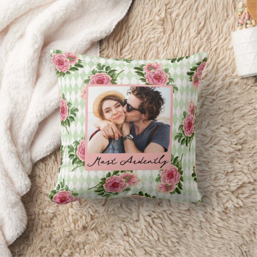 Floral Couple Photo Script Love Quote   Throw Pillow