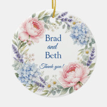 Floral Couples Wedding Favor Ornament 