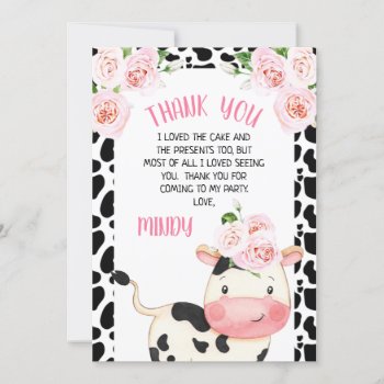 Floral Cow And Cow Print Birthday Thank You Card by Sugar_Puff_Kids at Zazzle