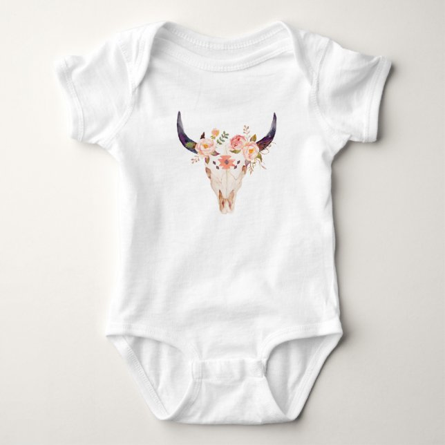 Floral cow bull skull | flower crown baby bodysuit (Front)