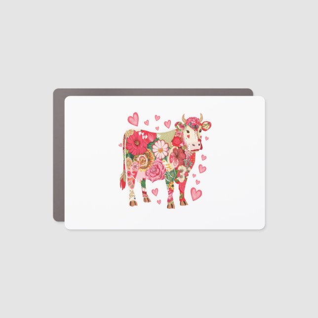 Floral Cow , Cute Cow Design  Car Magnet (Front)