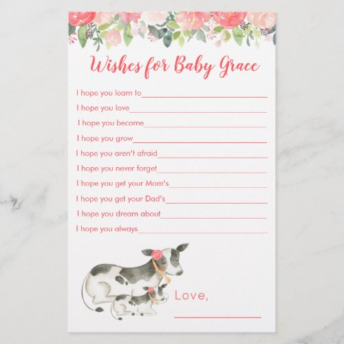 Floral Cow Girl Baby Shower Wishes for Baby