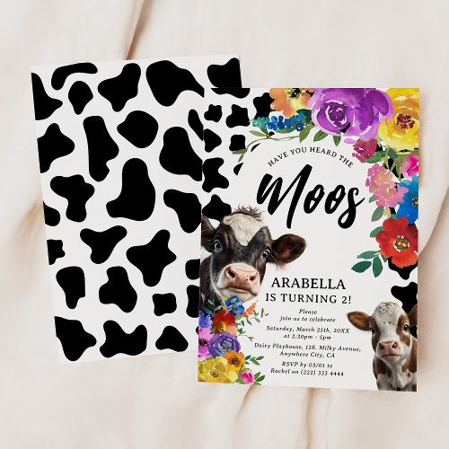 Floral Cow Have You Heard the MOOS Birthday Invitation