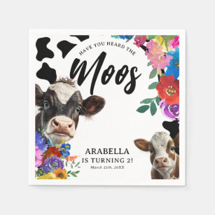 Floral Cow 'Have You Heard the MOOS' Birthday Napkins
