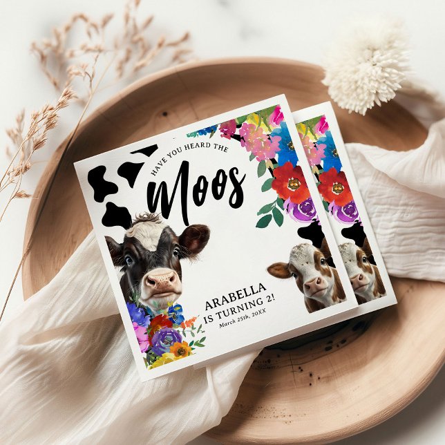 Floral Cow 'Have You Heard the MOOS' Birthday Napkins (Creator Uploaded)