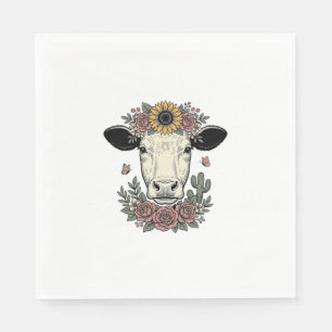 Floral Cow Head Vintage Engraving Design_1 Napkins
