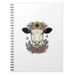Floral Cow Head Vintage Engraving Design_1 Notebook