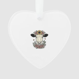 Floral Cow Head Vintage Engraving Design_1 Ornament