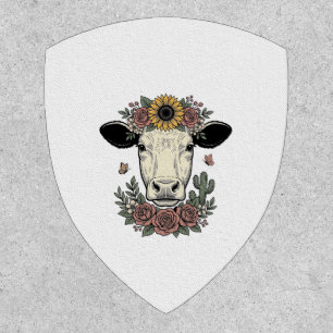 Floral Cow Head Vintage Engraving Design_1 Patch