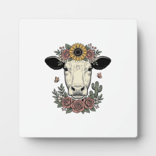 Floral Cow Head Vintage Engraving Design_1 Plaque
