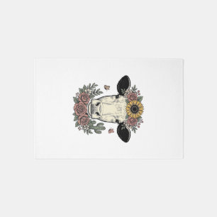 Floral Cow Head Vintage Engraving Design_1 Rug