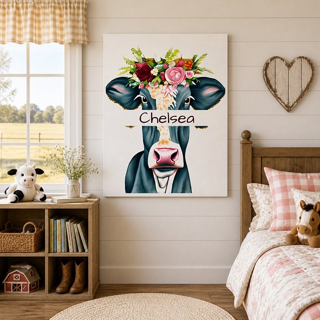 Floral cow personalized  poster (Creator Uploaded)