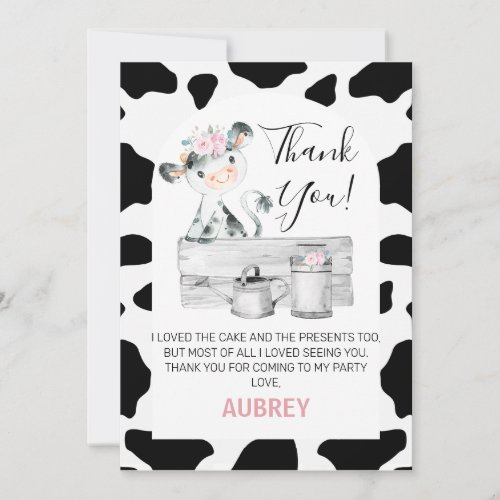 Floral Cow Print Birthday Thank You Card
