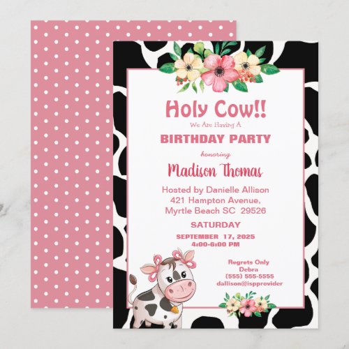 Floral Cow Print Girls Birthday Party Invitation #kids #birthday #party ...
