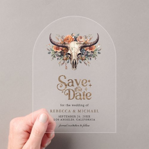 Floral Cow Skull Western Wedding Save the Date