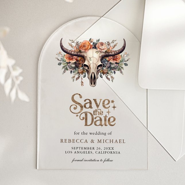 Floral Cow Skull Western Wedding Save the Date (Creator Uploaded)