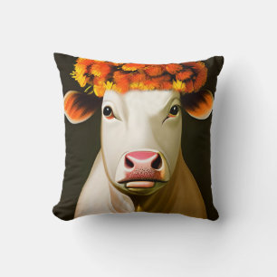 Floral Cow Throw Pillow