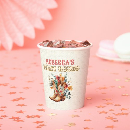 Floral Cowboy Boots 1st Rodeo Birthday Paper Cups