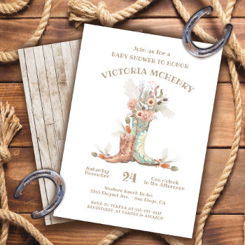 Floral Cowboy Boots Baby Shower Invitation by McBooboo at Zazzle