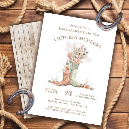 Floral Cowboy Boots Baby Shower Invitation