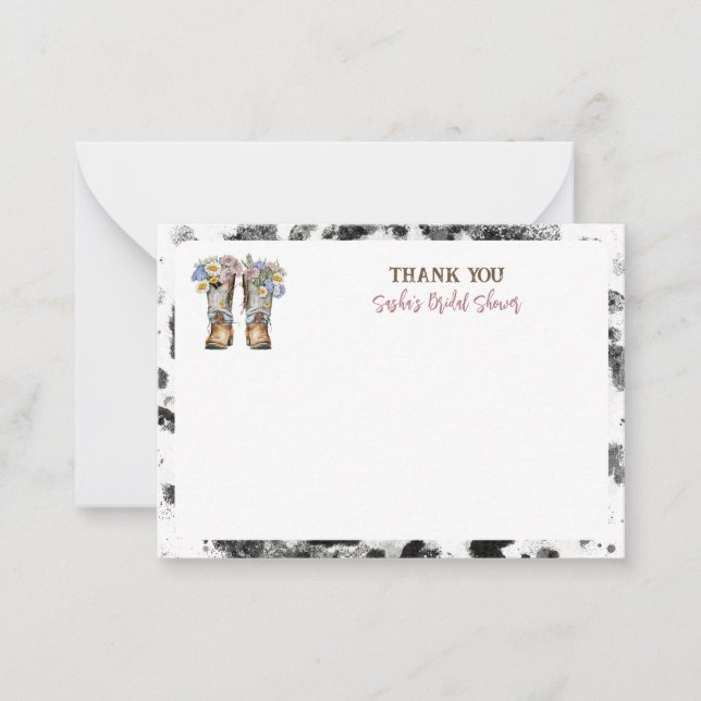 Floral Cowboy Boots Bridal Shower Thank You Note Card (Front)