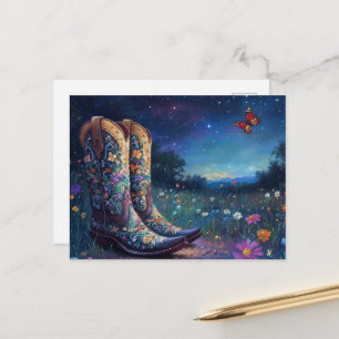 Floral Cowboy Boots in the Meadow Postcard