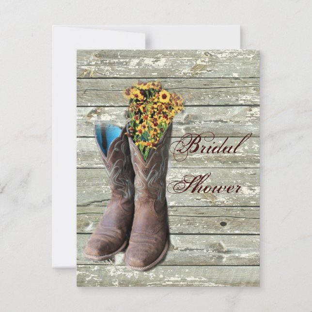 floral cowboy boots western country bridal shower invitation (Front)