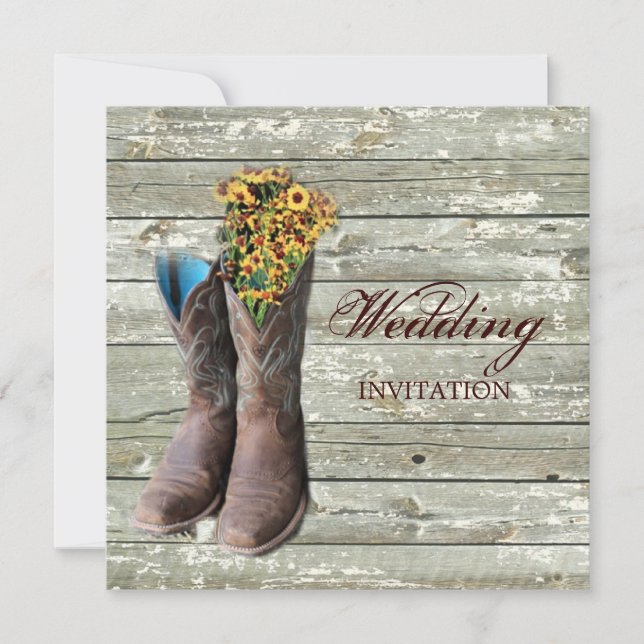 floral cowboy boots western country wedding invitation (Front)