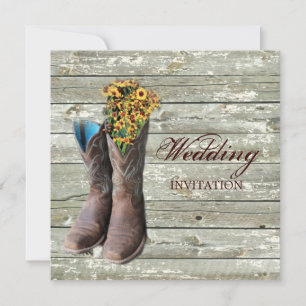 floral cowboy boots western country wedding invitation