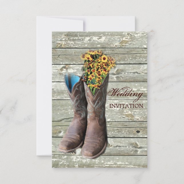 floral cowboy boots western country wedding invitation (Front)