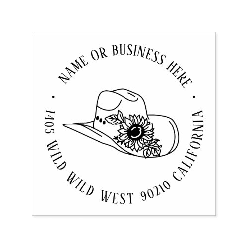 Floral Cowboy Hat Custom Name Return Address Self_inking Stamp